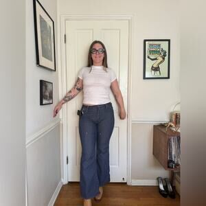 60s Vintage Wrangler Kick Flare Blue Jeans Snap Fly